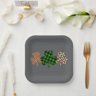 St Patricks Day Glückliches Irisches Grün Kariert  Pappteller