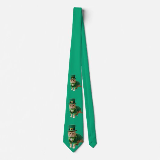 St. Patricks Day Glückskatze Grün  Krawatte (Vorderseite)
