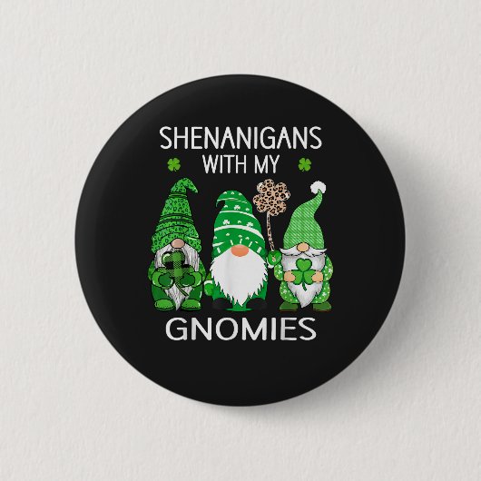 St Patricks Day Glückskleeblatt Leopard Gnome Button (Vorderseite)
