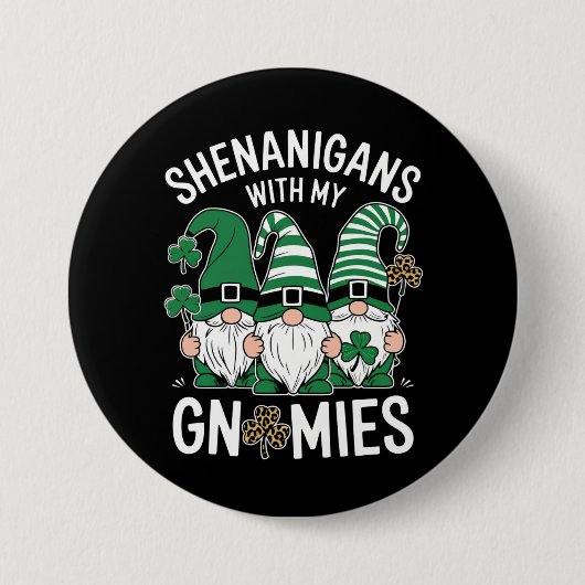 St Patricks Day Glückskleeblatt Leopard Gnome Button (Vorderseite)