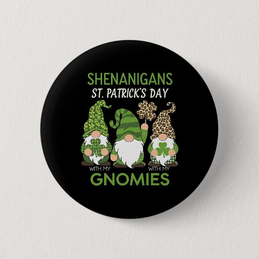 St Patricks Day Glückskleeblatt Leopard Gnome Iris Button (Vorderseite)