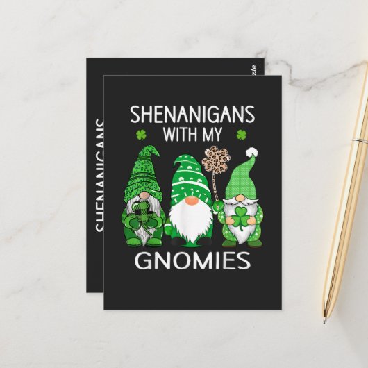 St Patricks Day Glückskleeblatt Leopard Gnome Postkarte (Vorderseite/Rückseite Beispiel)