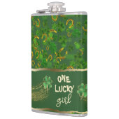 St Patricks Day Glücksmädchen Grün & Gold Kleeblat Flachmann (Links)