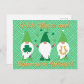 St Patrick's Day Gnome Kisses and Kleeblatt Postkarte (Vorne/Hinten)