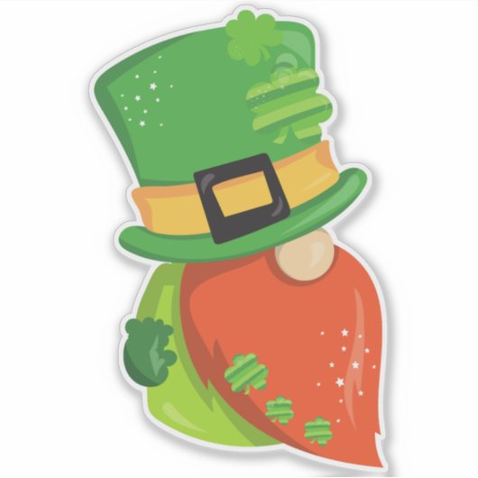 St. Patrick's Day Gnome, Leprechaun Hat, Clovers Aufkleber (Vorderseite)