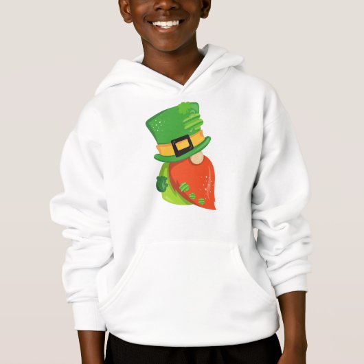 St. Patrick's Day Gnome, Leprechaun Hat, Clovers Hoodie (Vorderseite)
