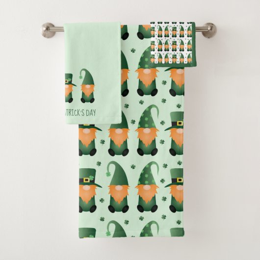 St Patricks Day Gnome Pattern Badhandtuch Set (Insitu)
