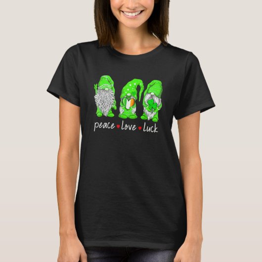 St Patrick's Day Gnome Peace Love Luck Heart Shamr T-Shirt (Vorderseite)
