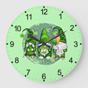St. Patrick's Day Gnome Shamrock Gnome-54989 Große Wanduhr