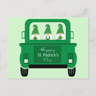 St. Patrick's Day Gnomes in Truck Feiertagspostkarte