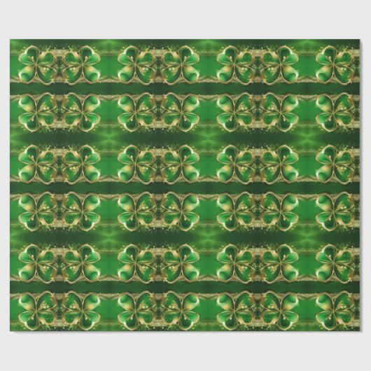 St. Patricks Day Gold Glitzer Green Clover Leaf Geschenkpapier (Flach)