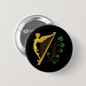 St Patrick's Day Gold Harp und Kleeblatts Button (Vorne & Hinten)