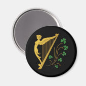St Patrick's Day Gold Harp und Kleeblatts Magnet (Vorderseite/Rückseite)
