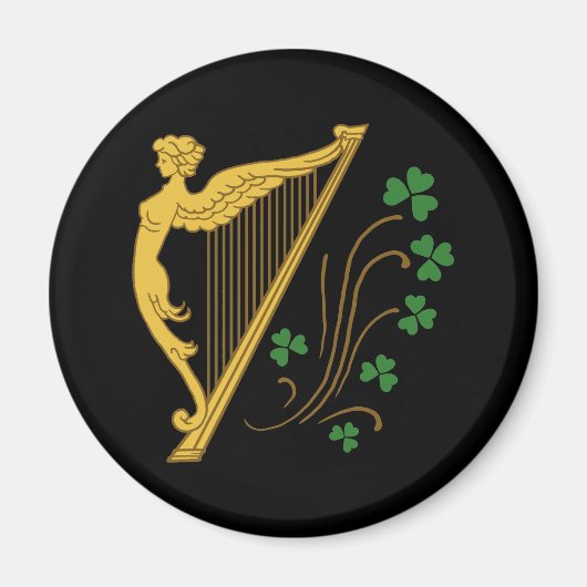 St Patrick's Day Gold Harp und Kleeblatts Magnet (Vorne)