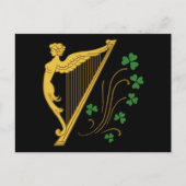 St Patrick's Day Gold Harp und Kleeblatts Postkarte (Vorderseite)