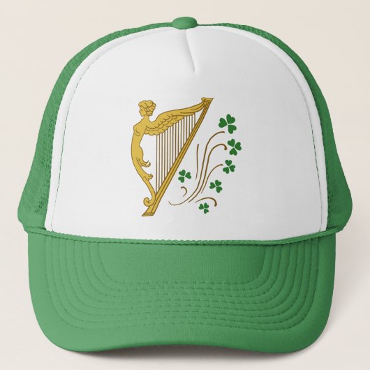 St Patrick's Day Gold Harp und Kleeblatts Truckerkappe (Vorderseite)