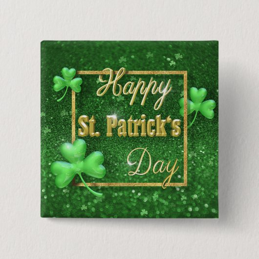 St. Patrick's Day Gold Kleeblatt Button (Vorderseite)