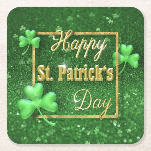St. Patrick's Day Gold Kleeblatt Rechteckiger Pappuntersetzer (Vorderseite)