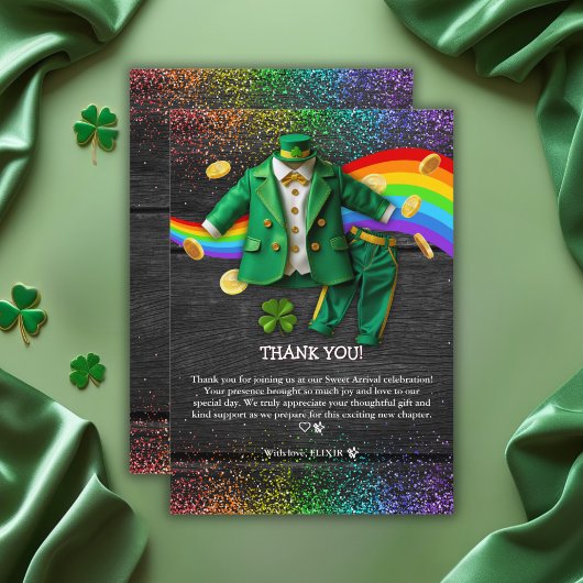 St. Patrick's Day Gold Rainbow Clover Baby Shower Dankeskarte