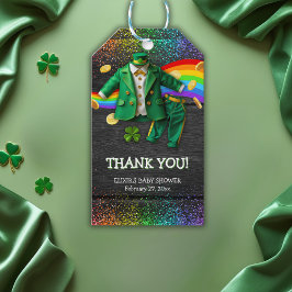 St. Patrick's Day Gold Rainbow Clover Baby Shower Geschenkanhänger