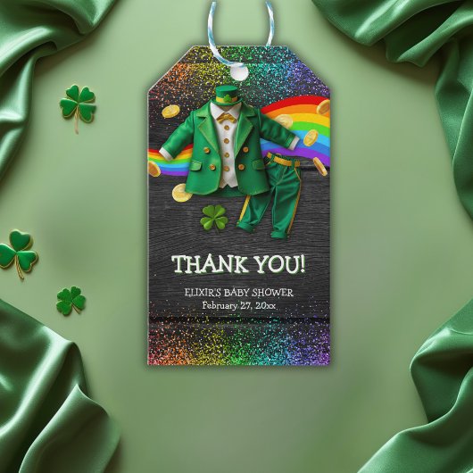 St. Patrick's Day Gold Rainbow Clover Baby Shower Geschenkanhänger