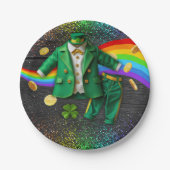 St. Patrick's Day Gold Rainbow Clover Baby Shower Pappteller (Vorderseite)