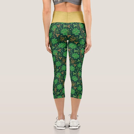 St Patricks day Gold Trefoil Kleeblatt Lucky Capri Leggings (Rückseite)