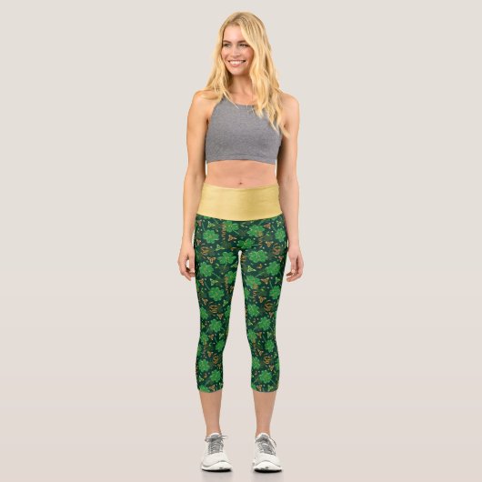 St Patricks day Gold Trefoil Kleeblatt Lucky Capri Leggings (Vorderseite)