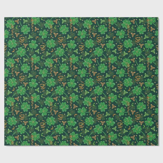 St Patricks day Gold Trefoil Kleeblatt Lucky Geschenkpapier (Flach)
