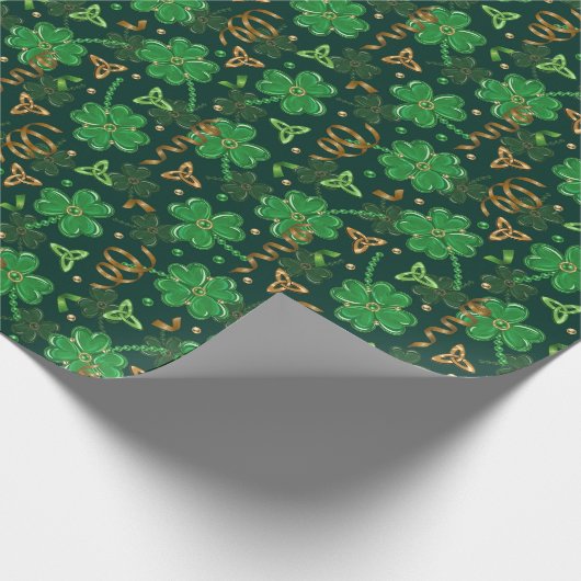 St Patricks day Gold Trefoil Kleeblatt Lucky Geschenkpapier (Ecke)