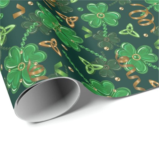 St Patricks day Gold Trefoil Kleeblatt Lucky Geschenkpapier (Rolleneckpunkt)