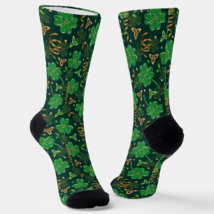 St Patricks day Gold Trefoil Kleeblatt Lucky Socken