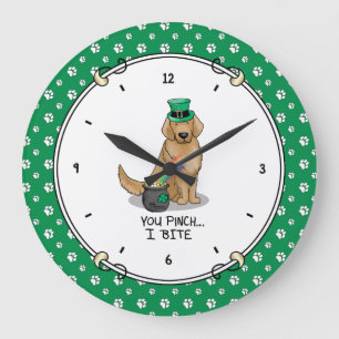 St. Patrick's Day Golden Retriever Dog Große Wanduhr