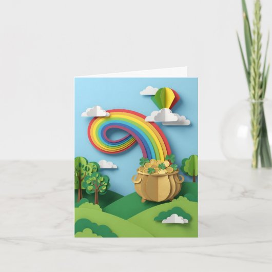St. Patrick's Day Goldtopf-Regenbogen-Papieraussch Karte (Vorderseite)