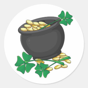 St. Patricks Day Goldtopf und Glückskleeblätter Runder Aufkleber