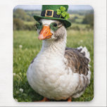 St. Patrick's Day Goose Mousepad<br><div class="desc">A goose,  sporting a small St. Patrick's Day hat with a four-leaf clover and glasses,  stands in a grassy field beneath a clear sky</div>