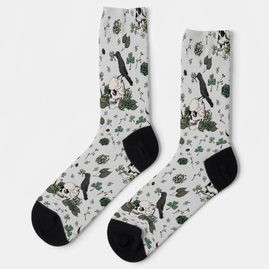 St Patrick's Day Gray & Green Skulls & Rose Socken (Linkes Detail)