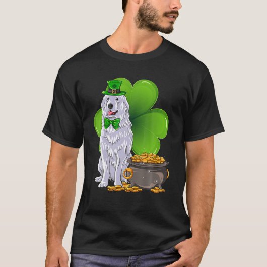 St Patrick's Day Great Pyrenäen Kleeblatt Haustier T-Shirt (Vorderseite)