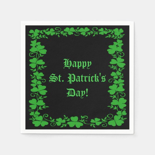 St. Patrick's Day Green and Black Kleeblatt Napkin Serviette (Vorderseite)