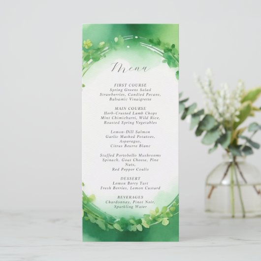 St. Patrick's Day Green Aquarell Hochzeitsmenü Menükarte (Stehend Vorderseite)