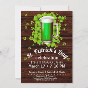 St. Patrick's Day Green Beer & Kleeblatts on Wood Einladung
