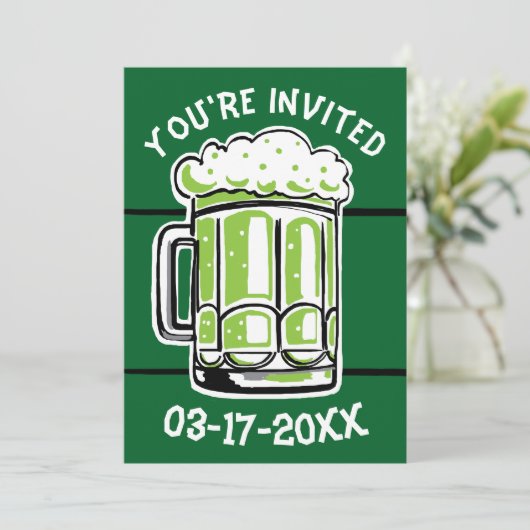 St. Patrick's Day Green Beer Party Einladung (Stehend Vorderseite)