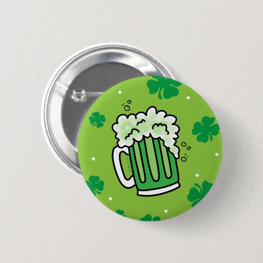 St Patrick's Day Green Beer Pattern Button (Vorne & Hinten)