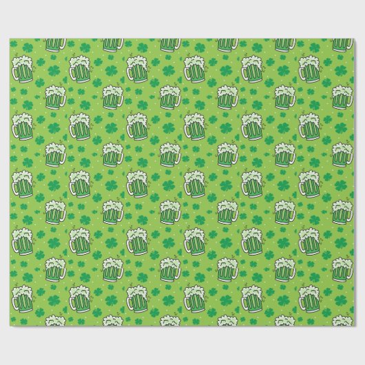 St Patrick's Day Green Beer Pattern Geschenkpapier (Flach)
