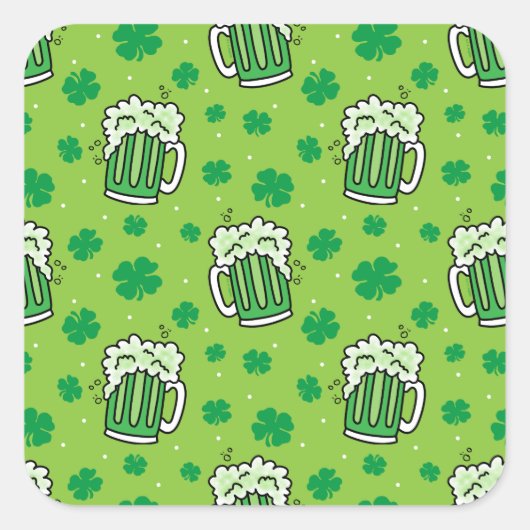 St Patrick's Day Green Beer Pattern Quadratischer Aufkleber (Vorderseite)