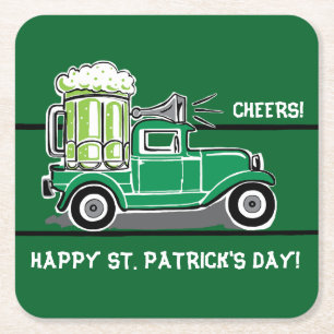 St Patrick's Day Green Beer Vintag Truck Rechteckiger Pappuntersetzer