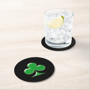 St. Patrick's Day Green Black Clover Kleeblatt  Runder Pappuntersetzer
