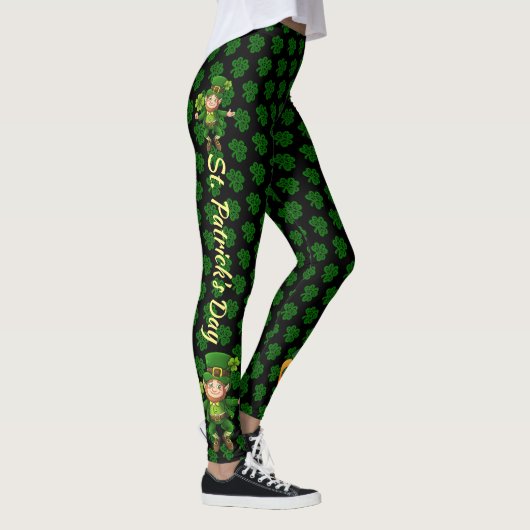 St Patrick's Day Green & Black Personalize Text Leggings (Rechts)