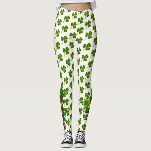 St Patrick's Day Green Clover auf hellen Weiß Leggings (Vorderseite)