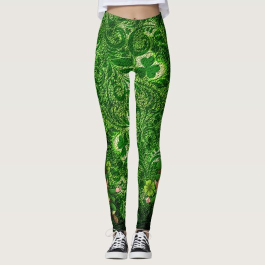 St Patrick's Day Green Clover personalisieren Text Leggings (Vorderseite)